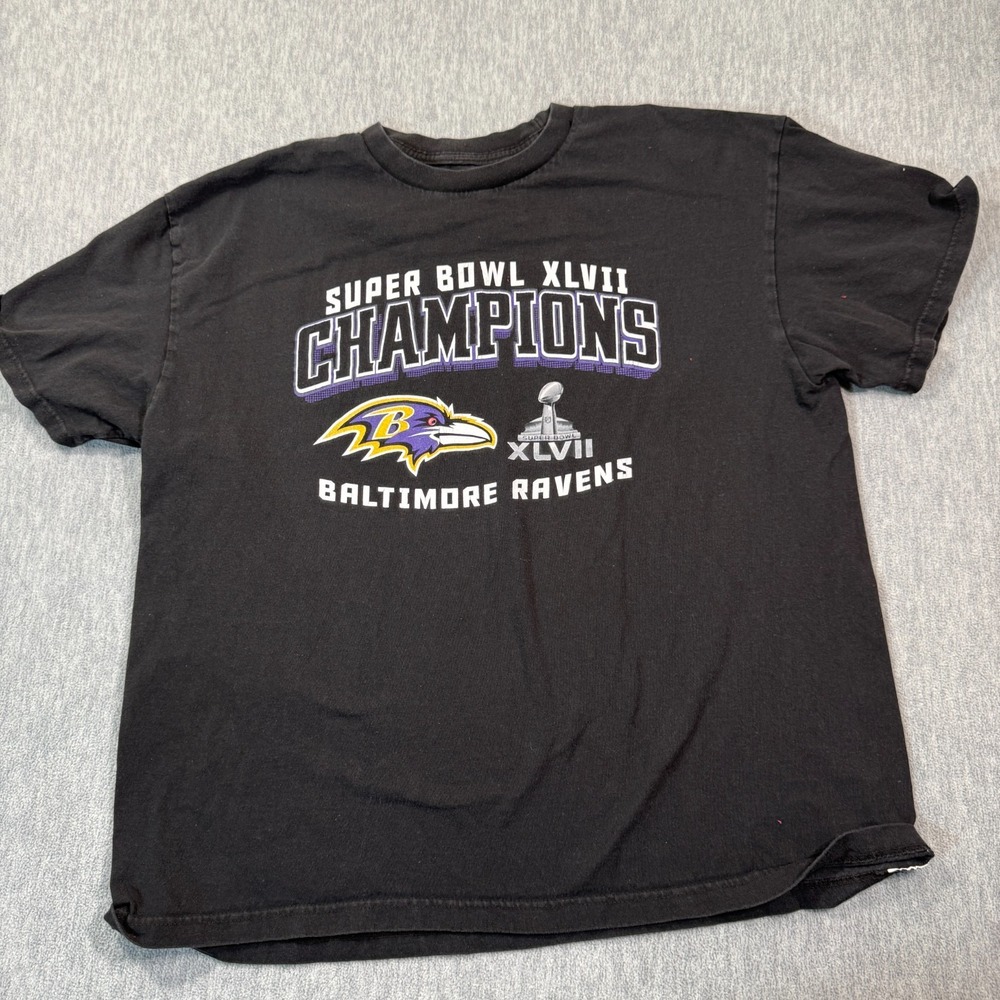 NFL Team Apparel T-Shirt Men XL Black Super Bowl XLVII Champions Baltimore Raven